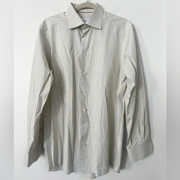 ETON Checkered Blue & Yellow Men’s Dress Shirt 42/16.5 - Picture 1 of 6